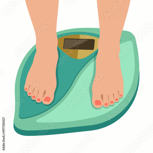 A straightforward illustration depicting a person standing on a weighing scale, representing themes of self-reflection, health, and personal growth in a tangible way.