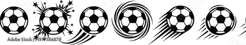 Soccer ball motion effects set with speed trails and dynamic movement elements vector illustration for sports action design