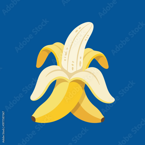 This graphic showcases a playful depiction of a banana against a bright blue background, making it eye-catching and ideal for fun, fruity themes or products.