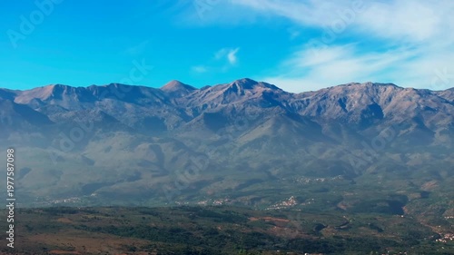 Aerial drone shot.View of famous beach in the summer, Crete, Greece. Famous beach with river and palm trees in Libyan sea. Tropical island, Panoramic view, Most beautiful beaches of Crete island