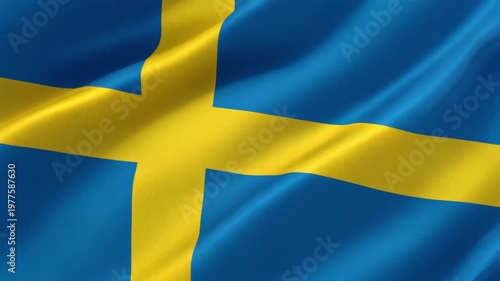 High Quality Realistic Waving Flag of Sweden with Fabric Texture and Detailed Stitching Animation