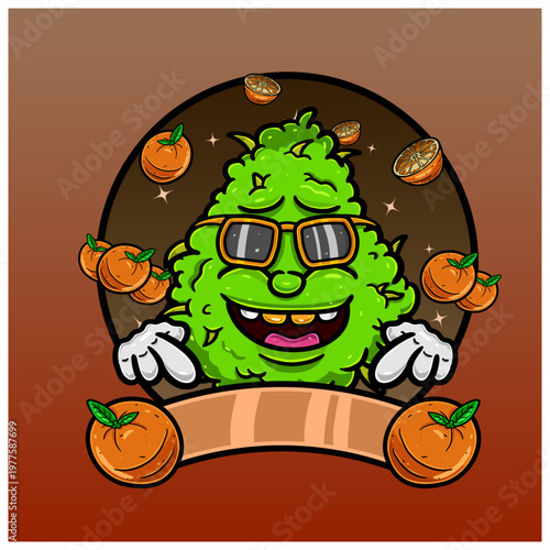 Weed Bud Cartoon With Blueberry Flavor. Weed Design For Logo, Label and Packaging Product.