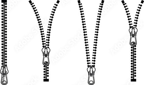 Zipper icons set with open and closed zip fastener variations sewing accessory vector illustration collection for clothing design
