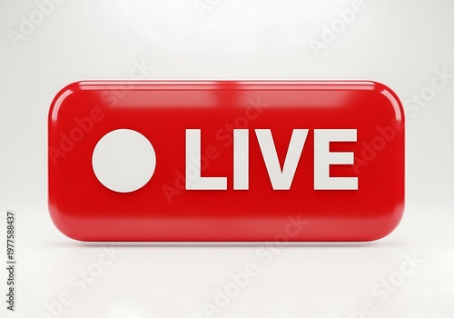 Red and white live broadcast button with a white circle and the word live