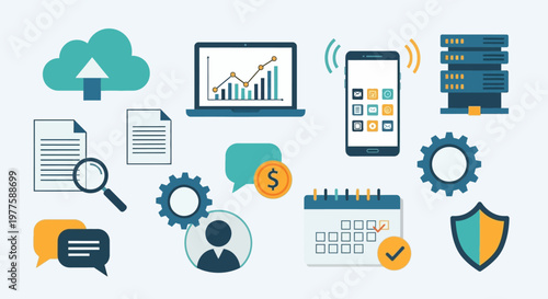 Cloud Computing and Data Technology Icon Set.