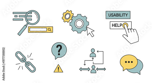 Ux design icons and usability symbols.