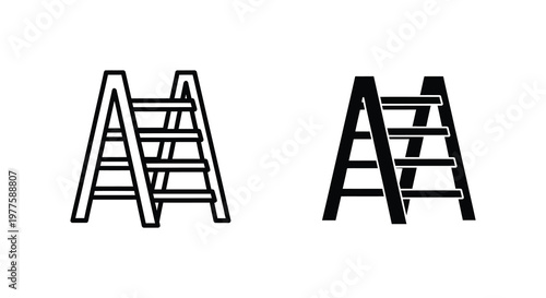 Two wooden ladders depicted in contrasting black and white a graphic silhouette