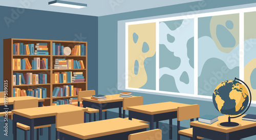A stylized image showcasing a neat row of desks, evoking a sense of learning, focus, and preparedness for education and knowledge.