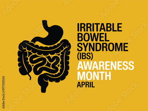 Irritable Bowel Syndrome IBS Awareness Month Educational Graphic with Human Gut Anatomy Icon for Healthcare and Wellness Marketing in April