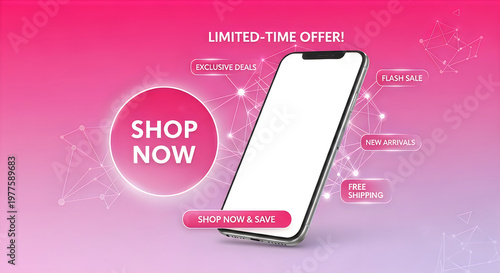 Online shopping concept with smartphone and promotional offer buttons