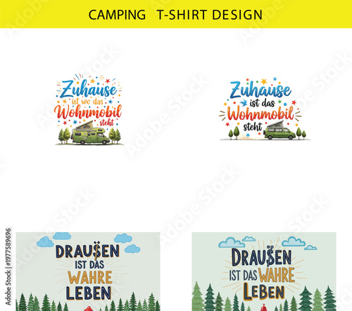 German camping slogans and nature scenes for t-shirt printing caravans and outdoor life vector camping t-shirt t shirt design wahre leben cut file vector camping t-shirt