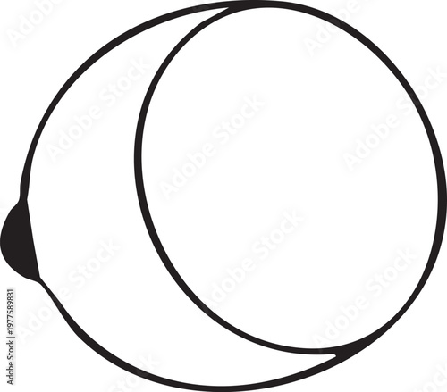 A stylized depiction of a crescent moon with an attached shadowy orb forming a partial eclipse.