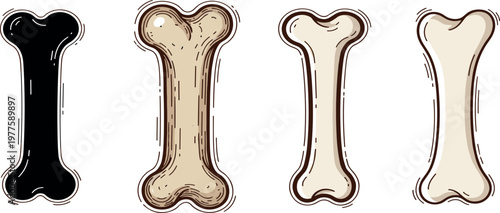 Dog bone set with different styles hand drawn and cartoon vector illustration pet food snack isolated background