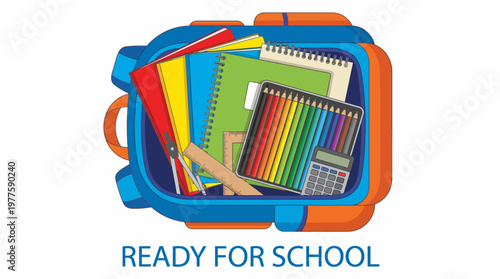 A bright illustration showcasing a backpack filled with school supplies, symbolizing preparation and excitement for the school year, essential for students and educational journeys.