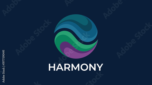 A modern logo featuring swirling shapes in vibrant colors, symbolizing harmony and balance, ideal for brands promoting peace and unity, or businesses focused on wellness.