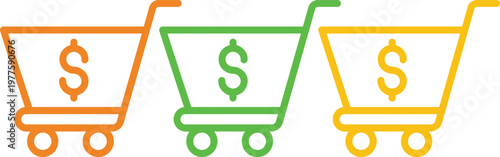 Three shopping carts symbolizing different stages of e-commerce transactions and pricing.
