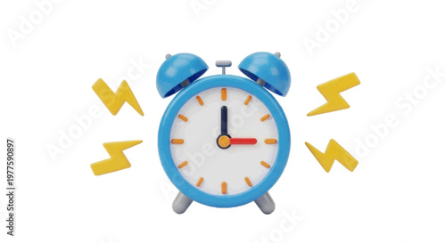 Vector illustration of 3d render of a blue alarm clock ringing on a transparent background