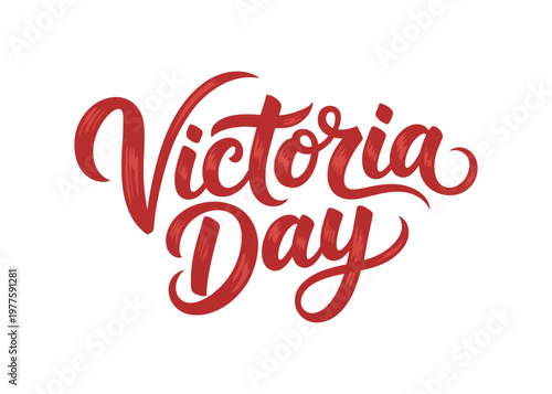 Victoria Day Handwritten Typography with Red Maple Leaf