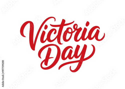 Victoria Day Handwritten Typography with Red Maple Leaf