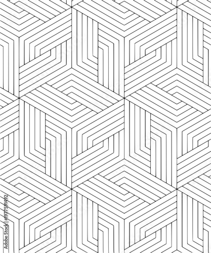 Seamless diamond tile pattern, repeated tilted squares forming a connected mesh structure, black line pattern, symmetrical geometry, modern vector art.