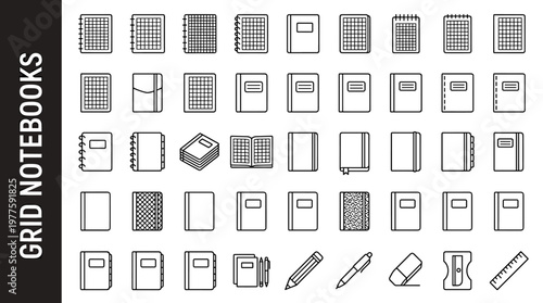 Grid notebooks with square pages, school notebooks with checkered paper, spiral grid notebook, hardcover grid notebook, softcover