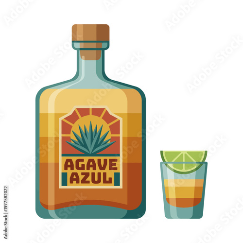 A colorful illustration of a stylized tequila bottle alongside a shot glass captures the essence of celebration and culture, highlighting the vibrant experience of social drinking.