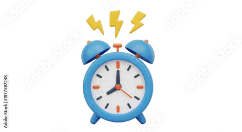 Vector illustration of 3d illustration of a blue alarm clock ringing on a transparent background