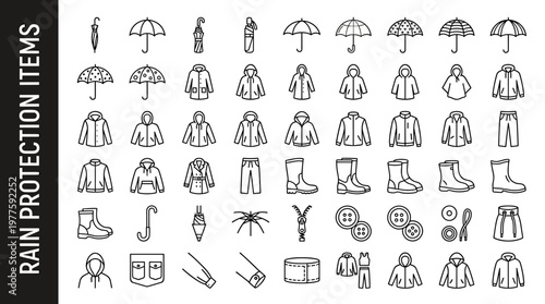 Rain protection items including umbrella, open umbrella, closed umbrella, folding umbrella, compact umbrella, large umbrella,