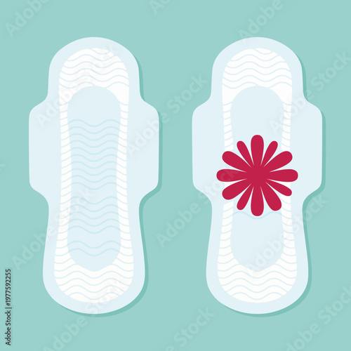 This illustration showcases a pad with a red spot, symbolizing menstrual health awareness and hygiene, emphasizing comfort and protection for women during their cycle.