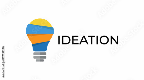 A vibrant light bulb graphic, wrapped in blue and orange, represents the concept of 'ideation', emphasizing creativity and innovative thinking in a modern context for businesses.