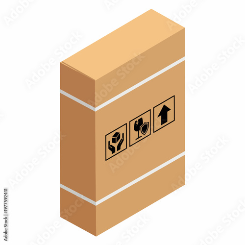 This image features a simple yellow package with important handling icons indicating fragility and orientation, perfect for shipment or gift wrapping.