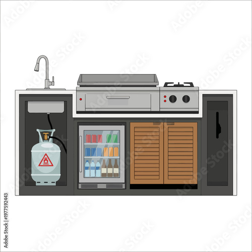 An illustration of a contemporary kitchen layout, showcasing essential appliances and features that modernize the cooking space, emphasizing functionality and design.