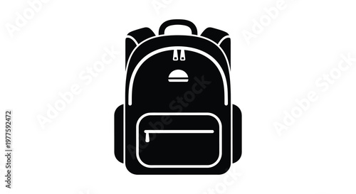 Black backpack icon against a white background simplistic design silhouette