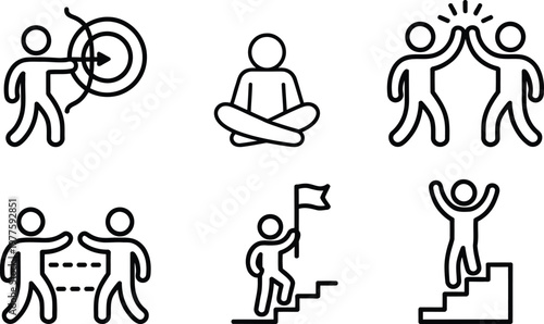 Illustrations depicting various teamwork and personal achievement activities