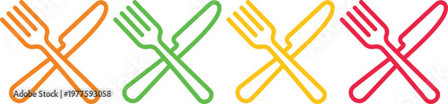 Colorful crossed forks illustration in vibrant orange, green, yellow, and pink hues