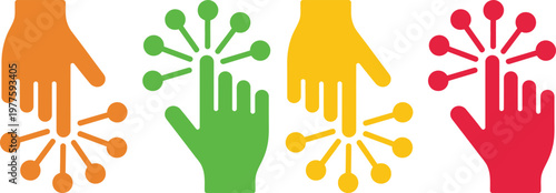 Colorful hand prints with abstract flower-like extensions