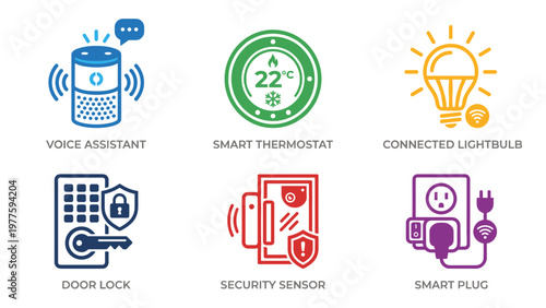A set of smart home icons on transparent background for design and technology concepts