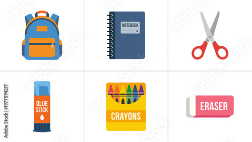 A colorful illustration of school supplies on transparent background