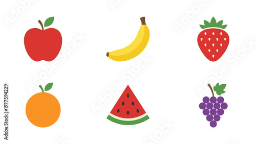A colorful vector graphic illustration of various fruits on transparent background