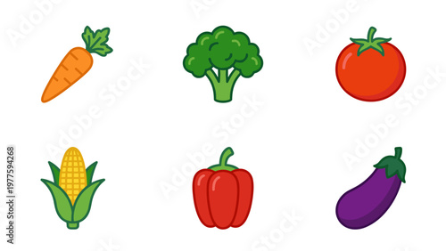 A colorful vector graphic of various vegetables on transparent background