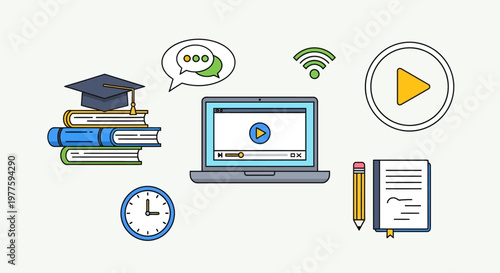 Online education learning concept icons.
