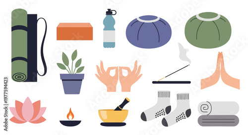 Yoga and wellness items collection.