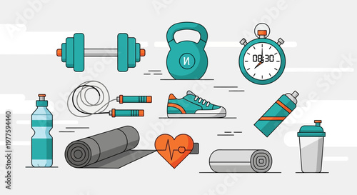 Foto Fitness equipment and workout gear.