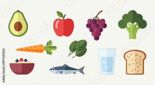 Fresh healthy food and drink items.