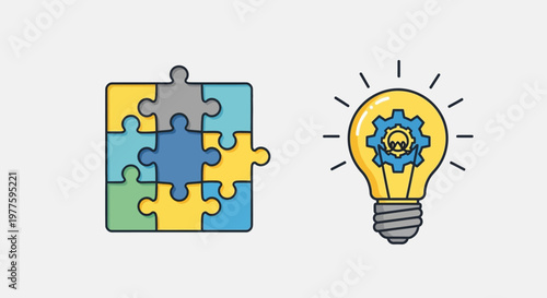 Puzzle Pieces and Light Bulb Idea Concept.