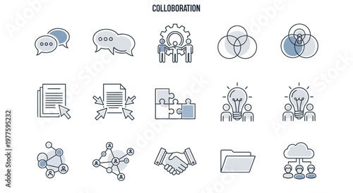 Collaboration and Teamwork Icons Collection Emphasizing Cooperation.