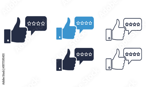 Various thumbs up icons with star ratings in speech bubbles design