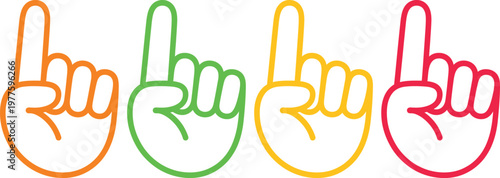Colorful hand gestures forming the word bangla in different vibrant hues