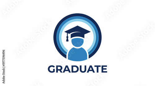This image features a graduate student wearing a cap and gown, symbolizing achievement, education, and the journey of learning in a stylized blue design background.