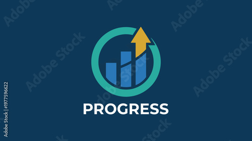 A stylized graphic of progress, featuring a bar chart with arrows indicating growth, symbolizing advancement in various fields such as business and personal development.